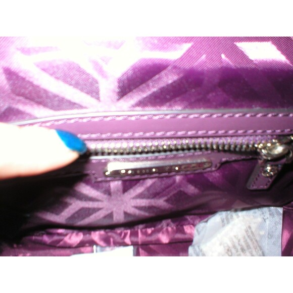 New NWT Trina Turk Designer Handbag Red Purple Tan Leather Flap Silver Womens - Picture 9 of 10